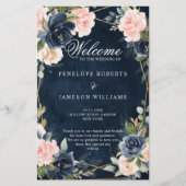 Rustic Wood Navy Blush Programme de mariage géomét (Devant)