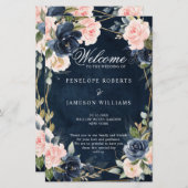 Rustic Wood Navy Blush Programme de mariage géomét (Devant / Derrière)