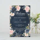 Rustic Wood Navy Blush Programme de mariage géomét (Debout devant)