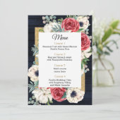 Rustic Wood Navy Burgundy Gold Floral Wedding Menu (Staand voorkant)