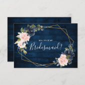 Rustic Wood Navy Geometric Bridesmaid Voorstel Kaart (Voorkant / Achterkant)