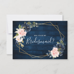 Rustic Wood Navy Geometric Bridesmaid Voorstel Kaart