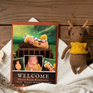 Rustic Wood New Baby Photo Collage Welkom Aankondiging