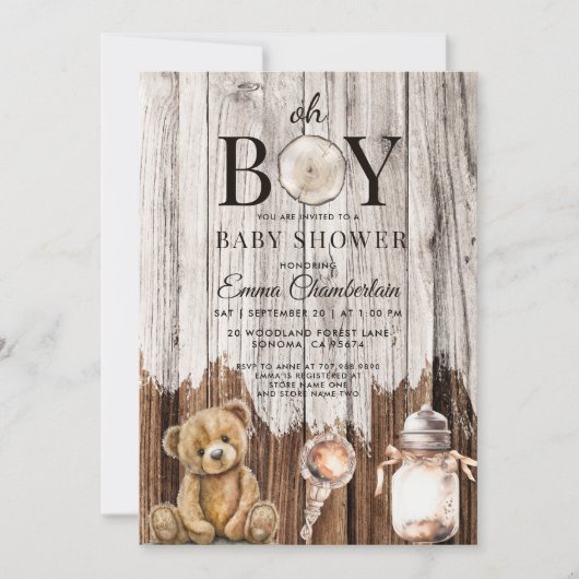Rustic Wood Oh Boy Baby shower Invitation (Devant)
