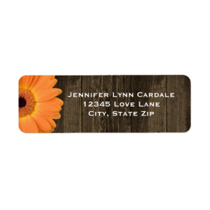 Rustic Wood Orange Gerber Daisy Étiquette de adres