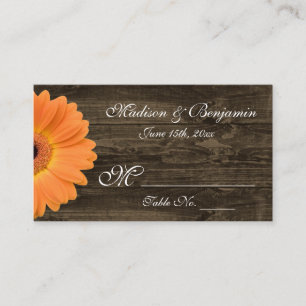Rustic Wood Orange Gerber Daisy Mariage Carte Plac