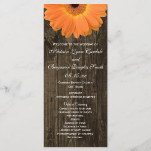Rustic Wood Oranje Gerber Daisy Wedding Programs Programma