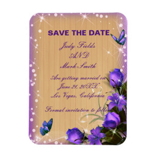 Rustic Wood Paarse Floral Wedding Save the Date Magneet