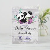 Rustic Wood Panda met Baby shower met paarse bloem Kaart (Staand voorkant)