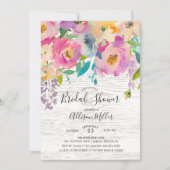 Rustic Wood Pastel Floral Bridal Shower Invitation Kaart (Voorkant)