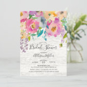 Rustic Wood Pastel Floral Bridal Shower Invitation Kaart (Staand voorkant)