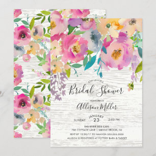 Rustic Wood Pastel Floral Bridal Shower Invitation Kaart