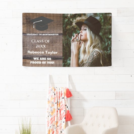 Rustic Wood Pattern Class of 2023 Photo Afstuderen Spandoek (Insitu)