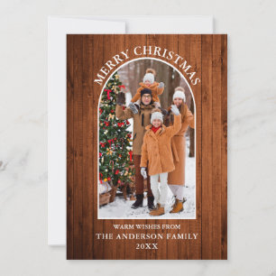 Rustic Wood Photo Arch Merry Kerstmis Feestdagenkaart