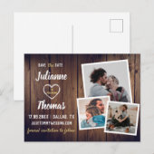 Rustic Wood Photo Collage Wedding Aankondigingskaart (Voorkant / Achterkant)