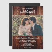 Rustic wood photo country wedding magnetic card (Voorkant / Achterkant)