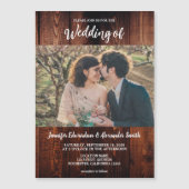 Rustic wood photo country wedding magnetic card (Voorkant)