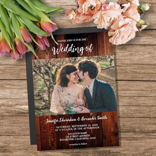 Rustic wood photo country wedding magnetic card