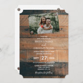 Rustic Wood Photo Wedding Invitting Kaart (Voorkant / Achterkant)