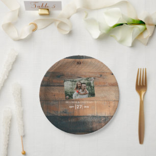 Rustic Wood Photo Wedding Papieren Bordje