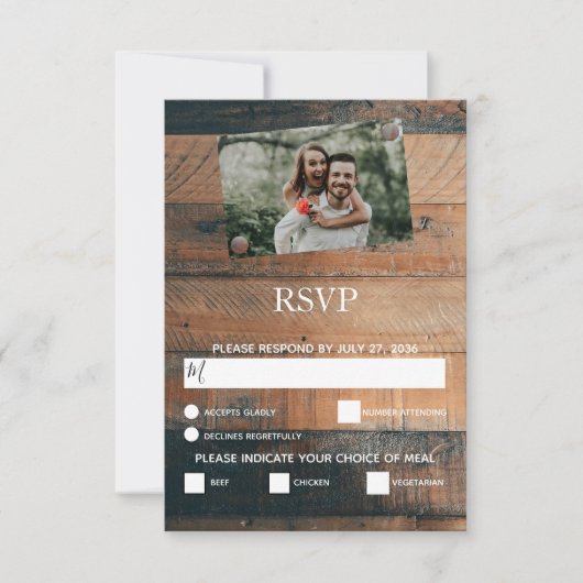 Rustic Wood Photo Wedding RSVP-kaarten RSVP Kaartje (Voorkant)