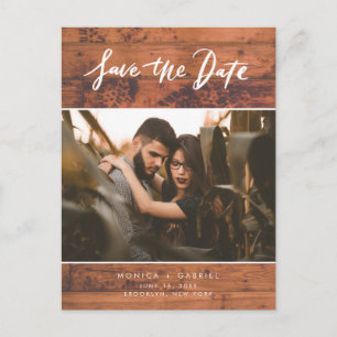 Rustic Wood Photo Wedding Save the Date Aankondigingskaart