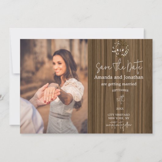 Rustic Wood Photo Wedding Save the Date Kaart (Voorkant)