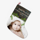 Rustic Wood Pine Baby's eerste kerstfoto Grote Kerstsok (Voorkant (Hangend))