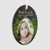 Rustic Wood Pine Baby's eerste kerstfoto Ornament (voorkant)