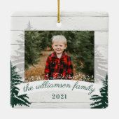 Rustic Wood Pine Kerstbomen Foto Keramisch Ornament (Achterkant)