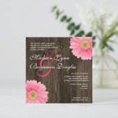 Rustic Wood Pink Daisy Square Wedding Invitting Kaart (Staand voorkant)