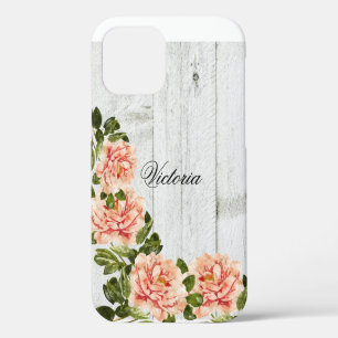 Rustic Wood Pink Floral - Speciaal script iPhone 12 Hoesje