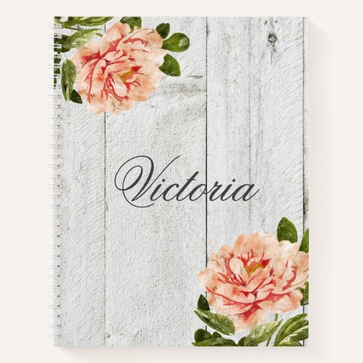 Rustic Wood Pink Floral - Speciaal script Notitieboek (Voorkant)