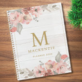 Rustic Wood Pink Floral Watercolor Monogram