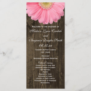 Rustic Wood Pink Gerber Daisy Wedding Programs Programma