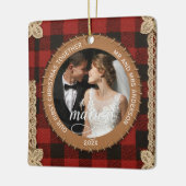 Rustic Wood Plank Plaid First Christmas Married  Keramisch Ornament (Links)