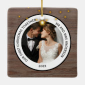 Rustic Wood Plank Plaid First Christmas Married  Keramisch Ornament (Achterkant)
