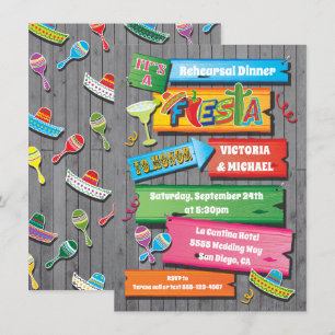 Rustic Wood Planks Mexican Fiesta Party Invitation Kaart