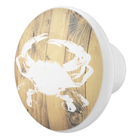Rustic Wood Planks White Crab | Monogram Keramische Knop (Rechts)