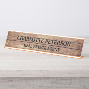 Rustic Wood Professional Desk Name Bord Bureau Naambordje