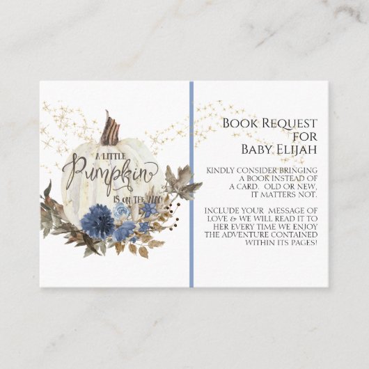 Rustic Wood Pumpkin Navy Blue Floral Book Request Visitekaartje (Voorkant)
