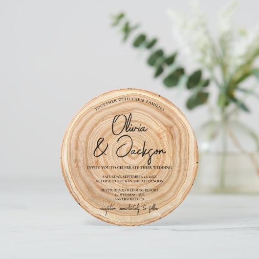 Rustic Wood QR Code Wedding Kaart (Staand voorkant)