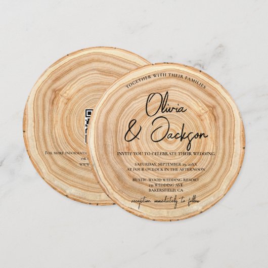 Rustic Wood QR Code Wedding Kaart (Voorkant / Achterkant)