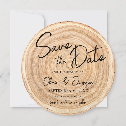 Rustic Wood QR Code Wedding Save the Date Kaart (Voorkant)