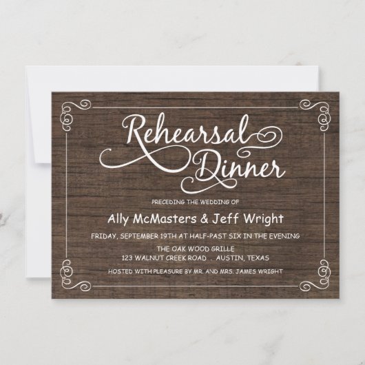 Rustic Wood Rehearsal Dinner Invitations Kaart (Voorkant)