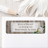 Rustic Wood Return Address Labels White Rose (Insitu)