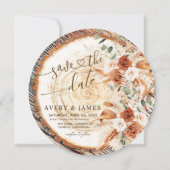 Rustic Wood Ring Save The Date – Boho Floral Photo Kaart (Voorkant)