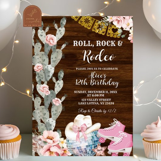 Rustic Wood Roll, rock and rodeo birthday Kaart