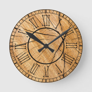 Rustic Wood Roman Numeral Ronde Klok