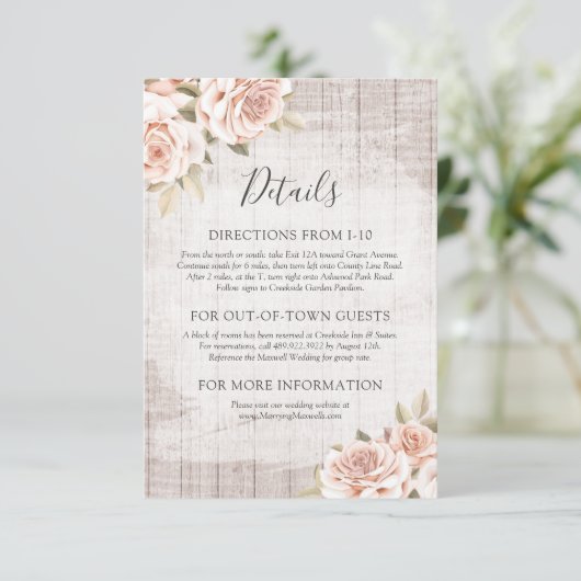 Rustic Wood & Romantic Roses Details / Instructies Informatiekaartje (Staand voorkant)